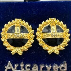 Paolo Gucci vintage gold plated black enamel laurel wreath posts stud earrings